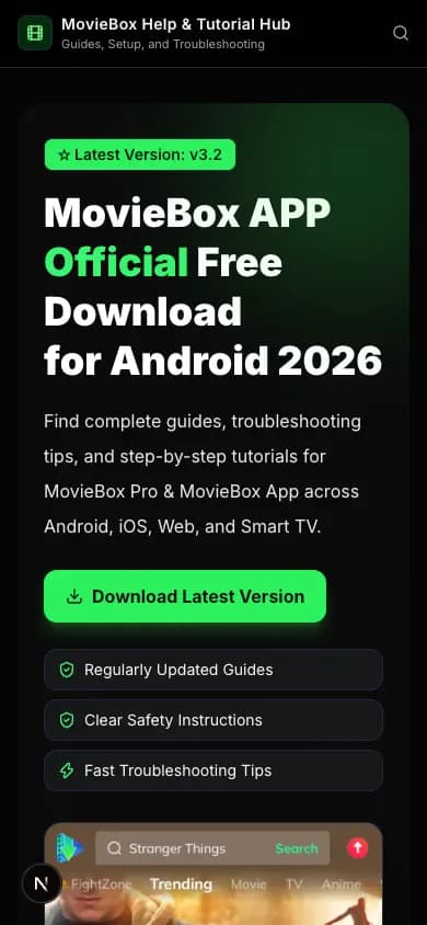 MovieBox homepage with the latest version download button