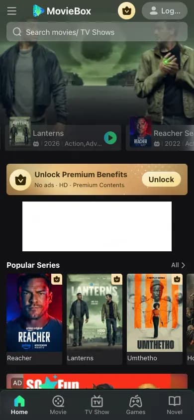 MovieBox app home screen after setup